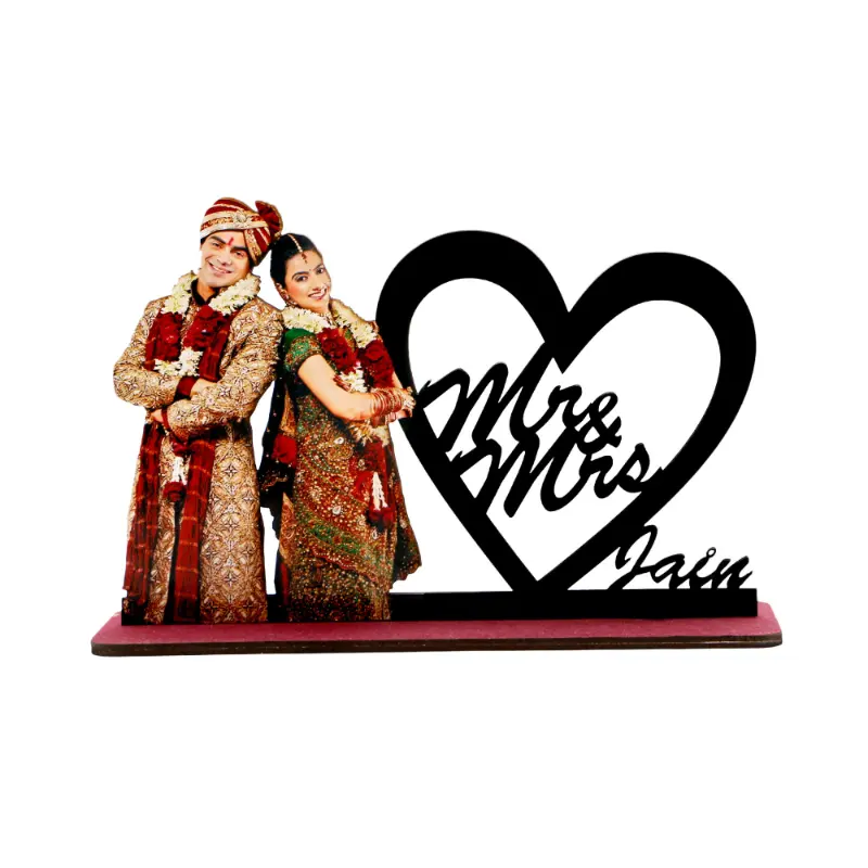 Personalised Mr & Mrs Heart Acrylic Standee with Photo - Image 2