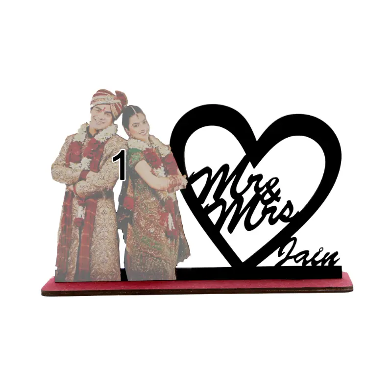 Personalised Mr & Mrs Heart Acrylic Standee with Photo - Image 4