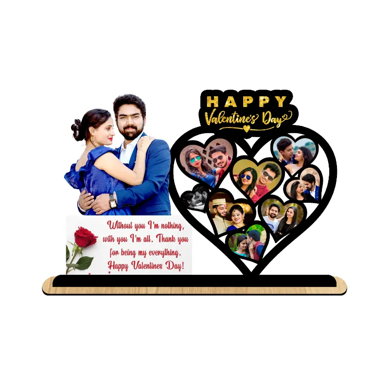 Personalised Couple Acrylic Heart Collage Standee with Message - Image 2