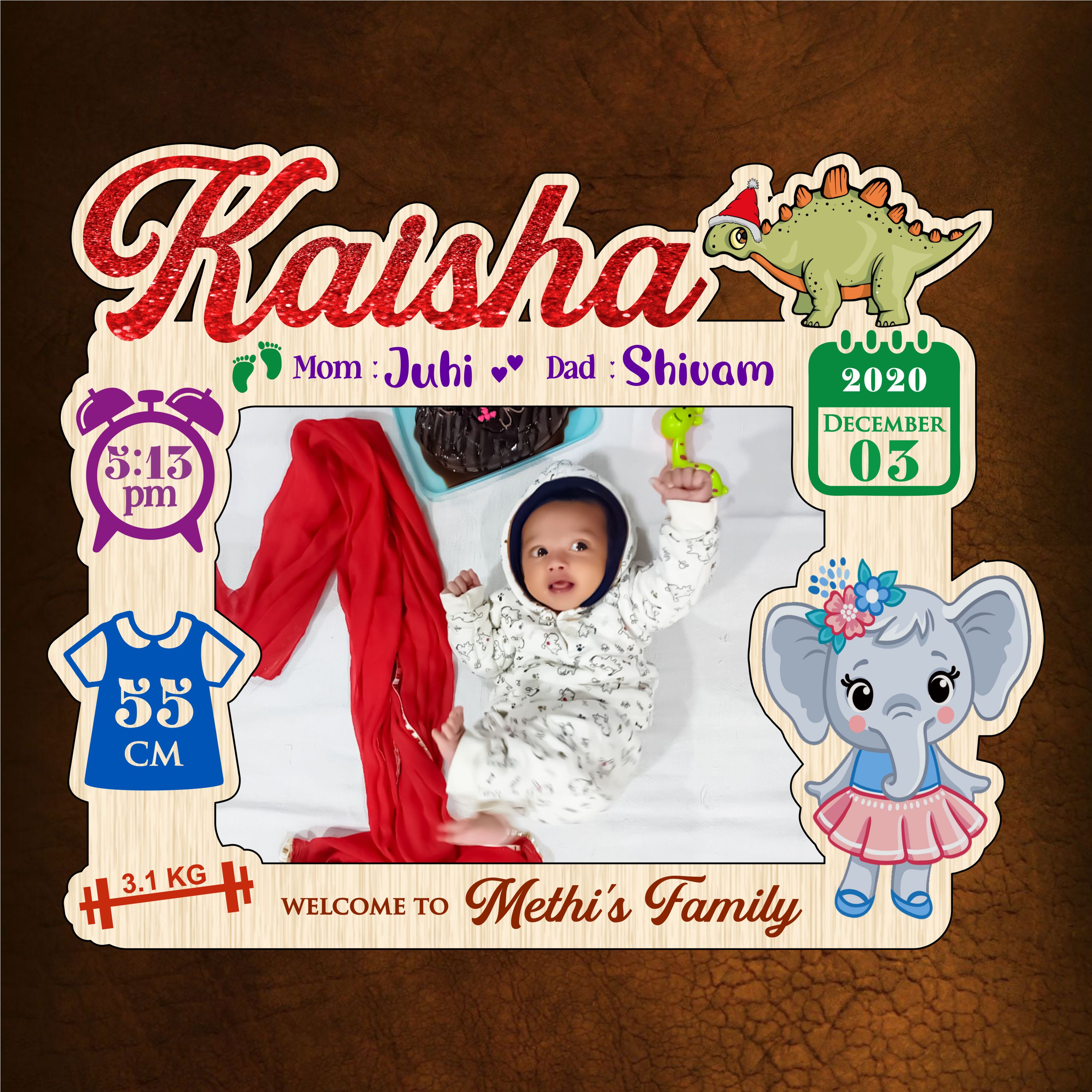 Personalised Baby Name & Birth Details Acrylic Frame -5