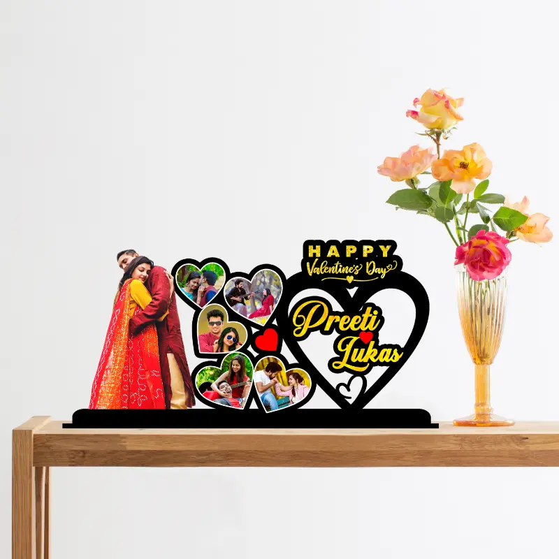 Personalised Couple Heart Collage Acrylic Standee with Name