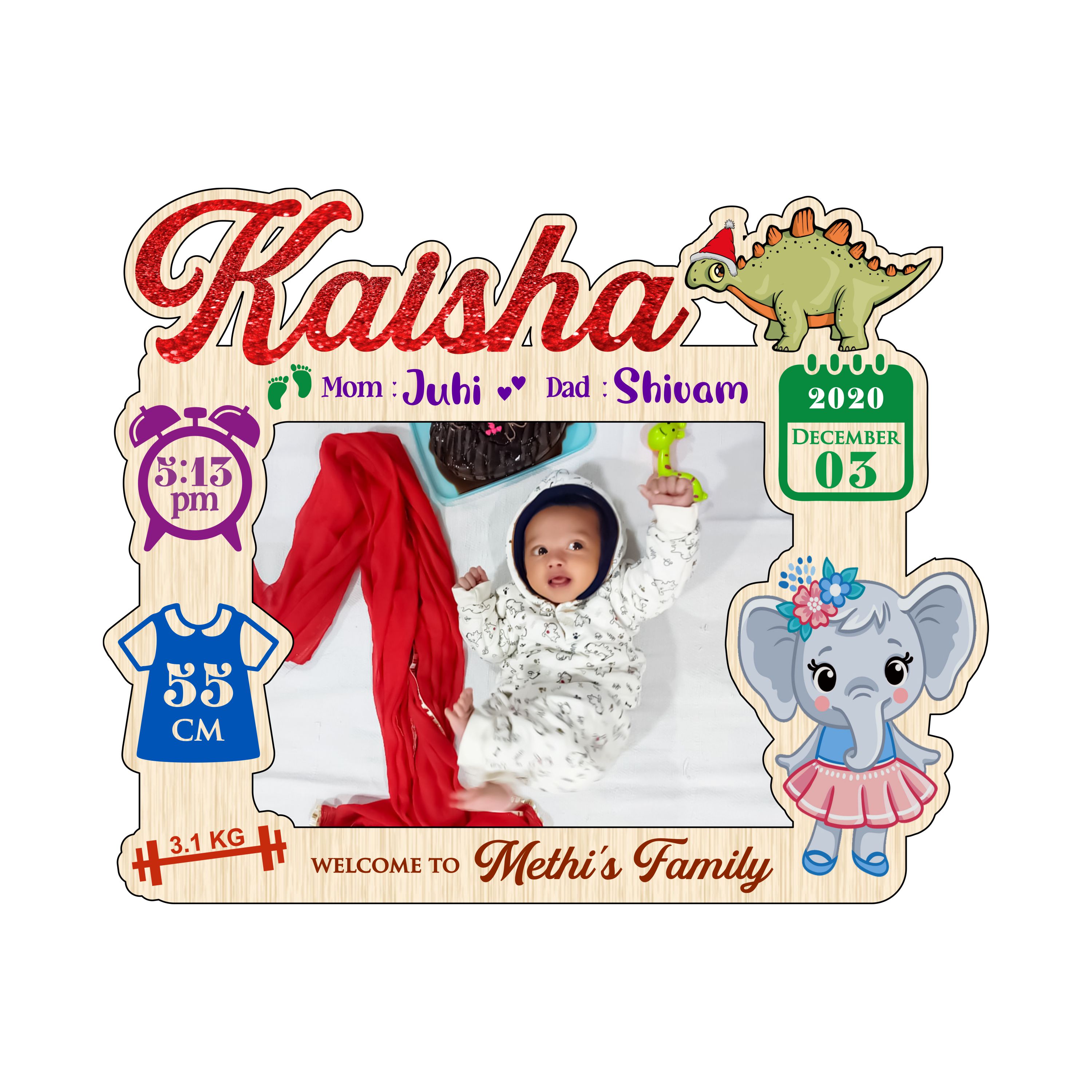 Personalised Baby Name & Birth Details Acrylic Frame -5 - Image 2