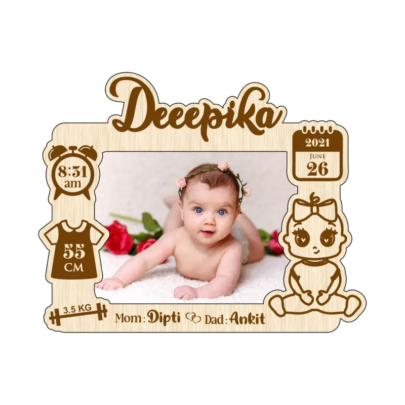 Personalised Baby Name & Birth Details Acrylic Frame -1 - Image 2