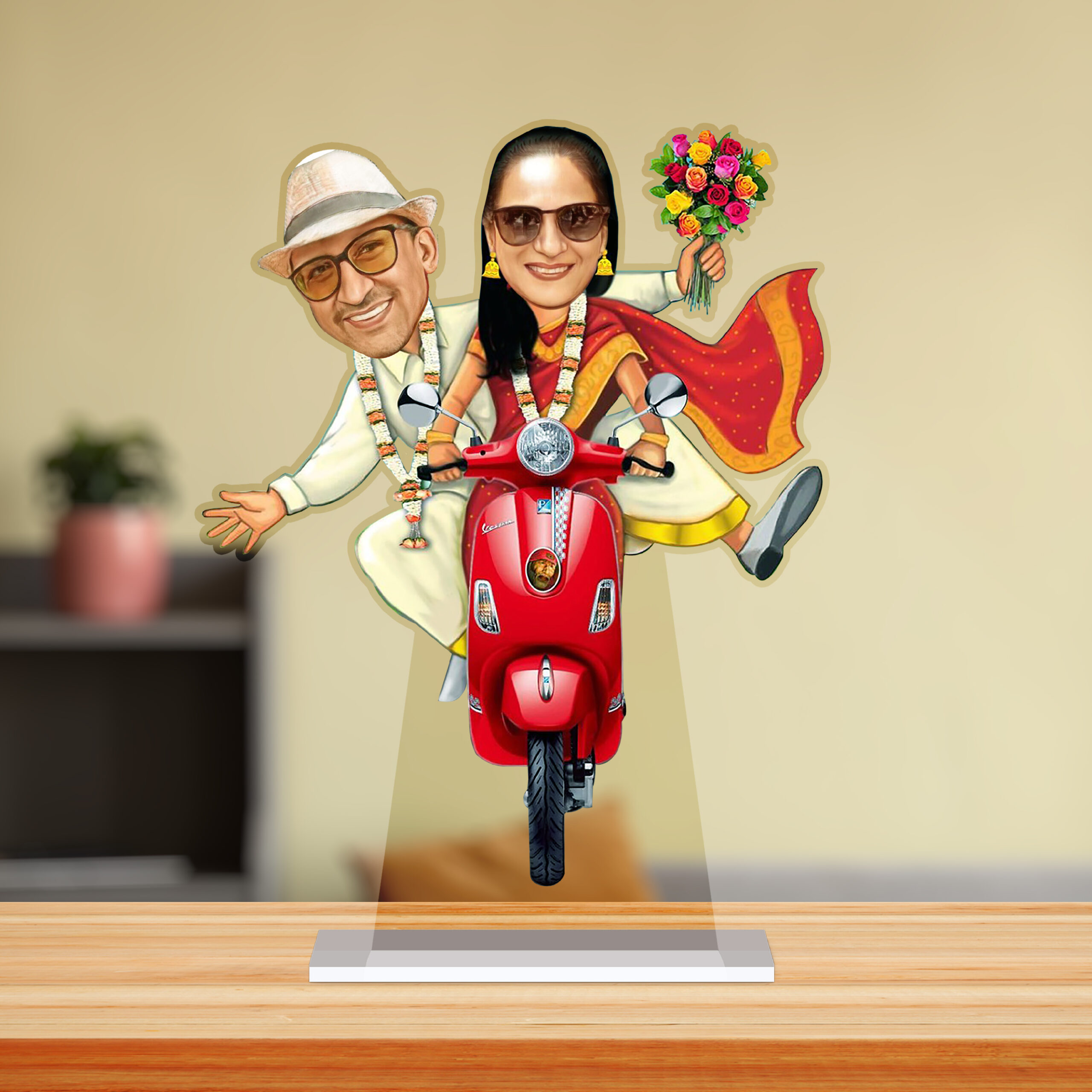 Couple on Scooter Caricature by Rainbow Gifts